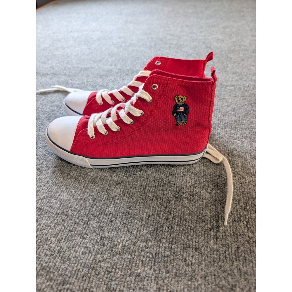 Polo Ralph Lauren Hamptyn Hi II Bear Red Canvas High Top Sneakers Shoes Size 6.5